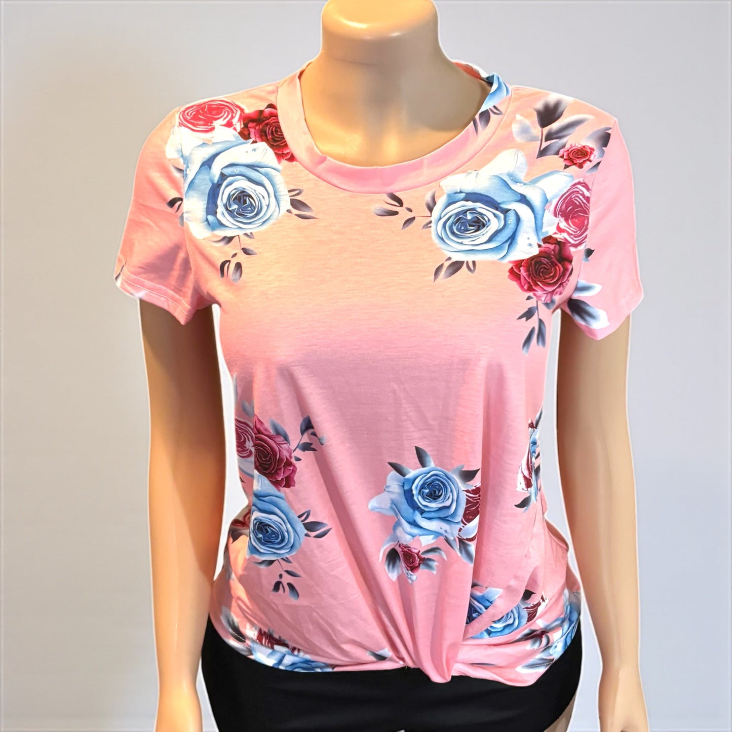 Pink Floral Shirt With Knot Top