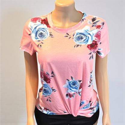 Pink Floral Shirt With Knot Top