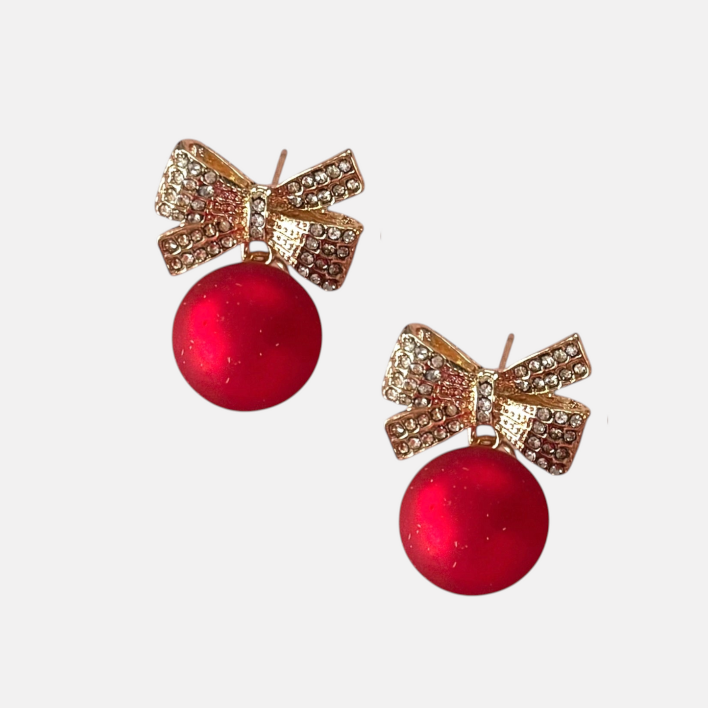 Red Ornament & Crystal Bow Earring