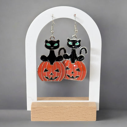 Black cat Over Pumpkin Earring
