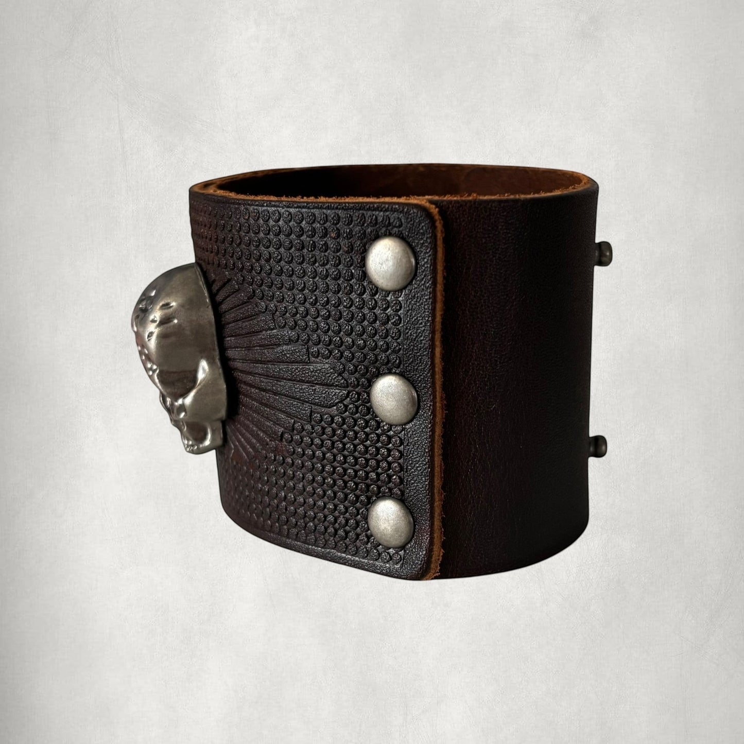 Dark Brown Vintage Skull Leather Men Bracelet
