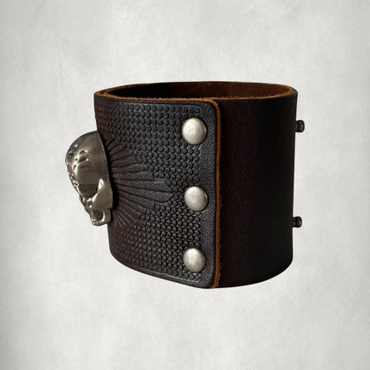 Dark Brown Vintage Skull Leather Men Bracelet