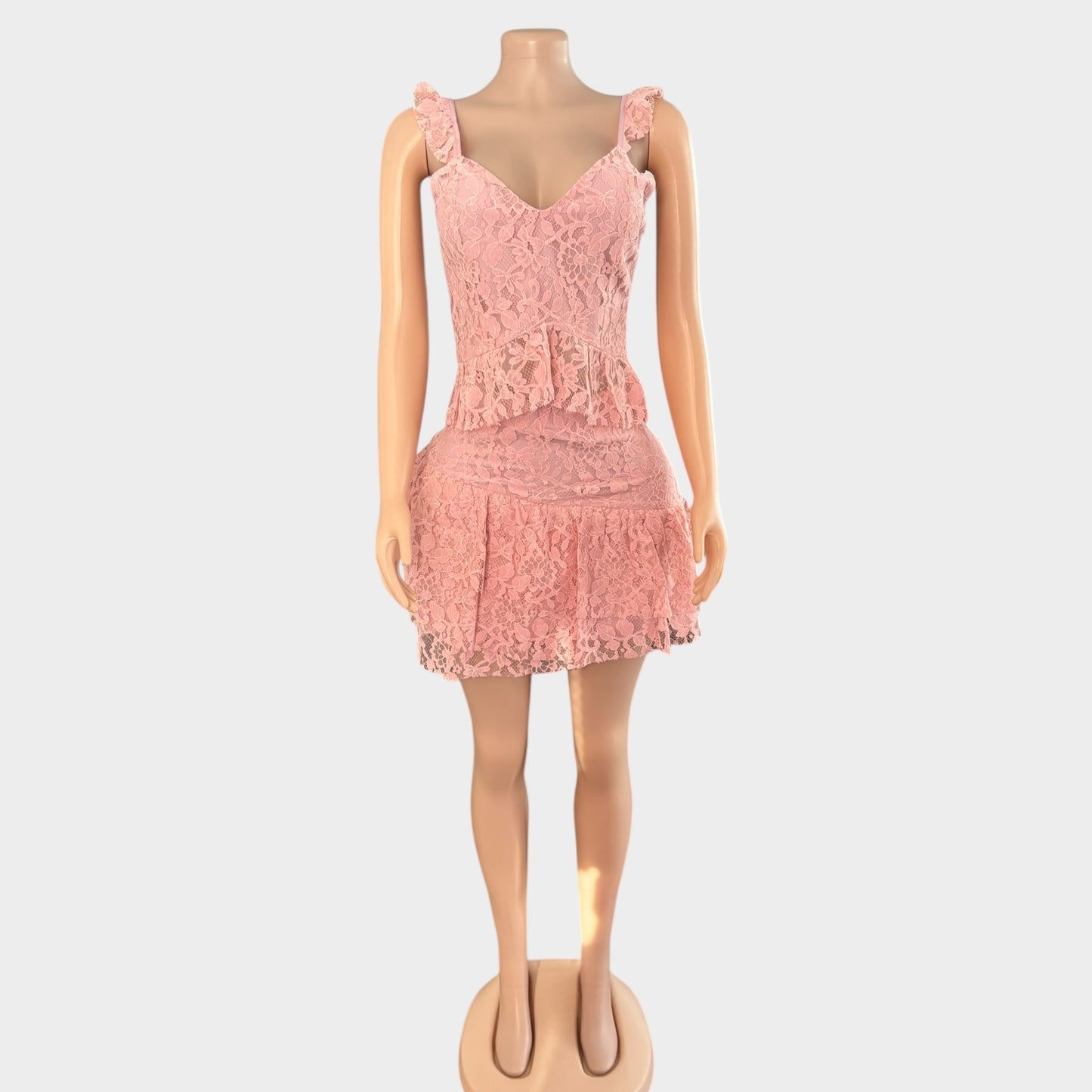 Conjunto de falda de encaje con corazón rosa claro