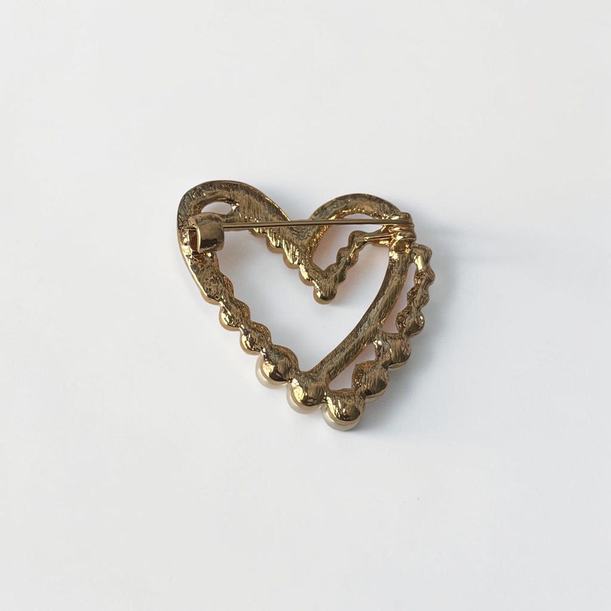 Gold Pearl & Rhinestone Heart Brooch
