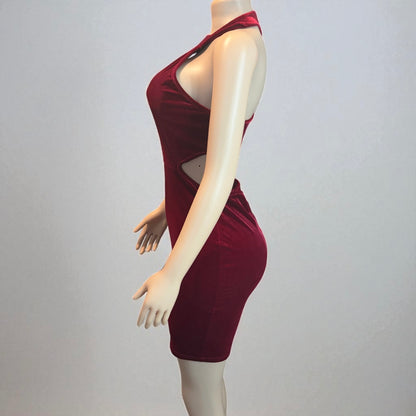 Vestido mini sin mangas de terciopelo con cuello halter para mujer