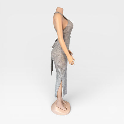 Vestido largo maxi de mujer color gris liso