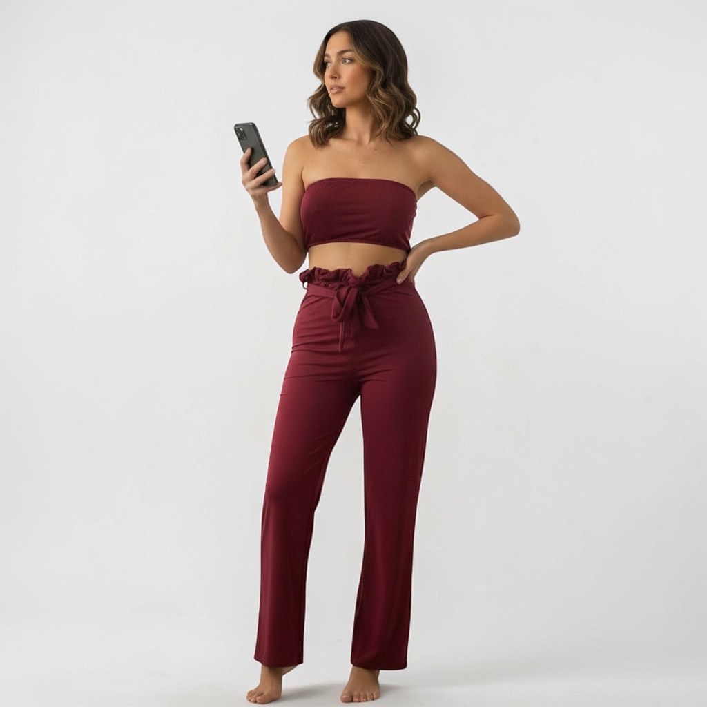 Conjunto largo de 2 piezas burdeos para mujer