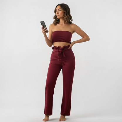Conjunto largo de 2 piezas burdeos para mujer