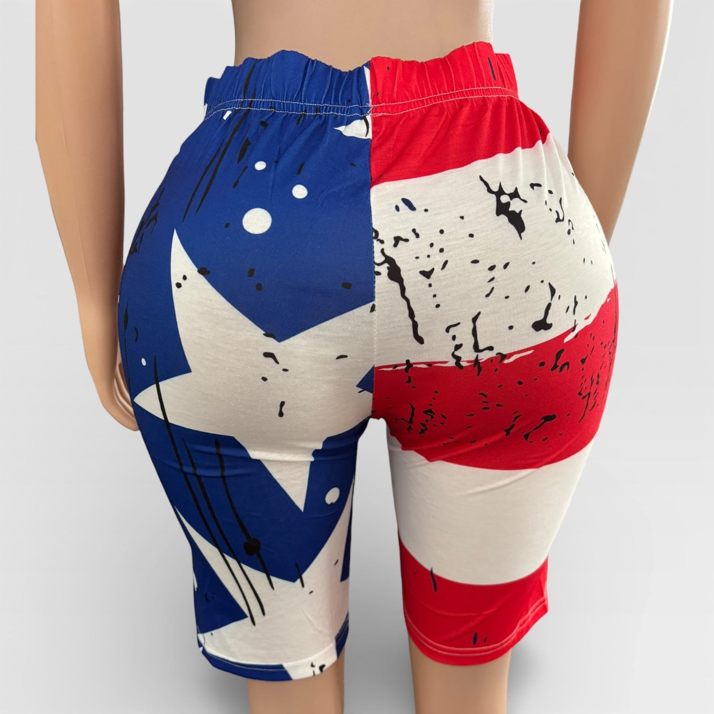 Conjunto de dos piezas de pantalones cortos con estampado de bandera estadounidense para mujer
