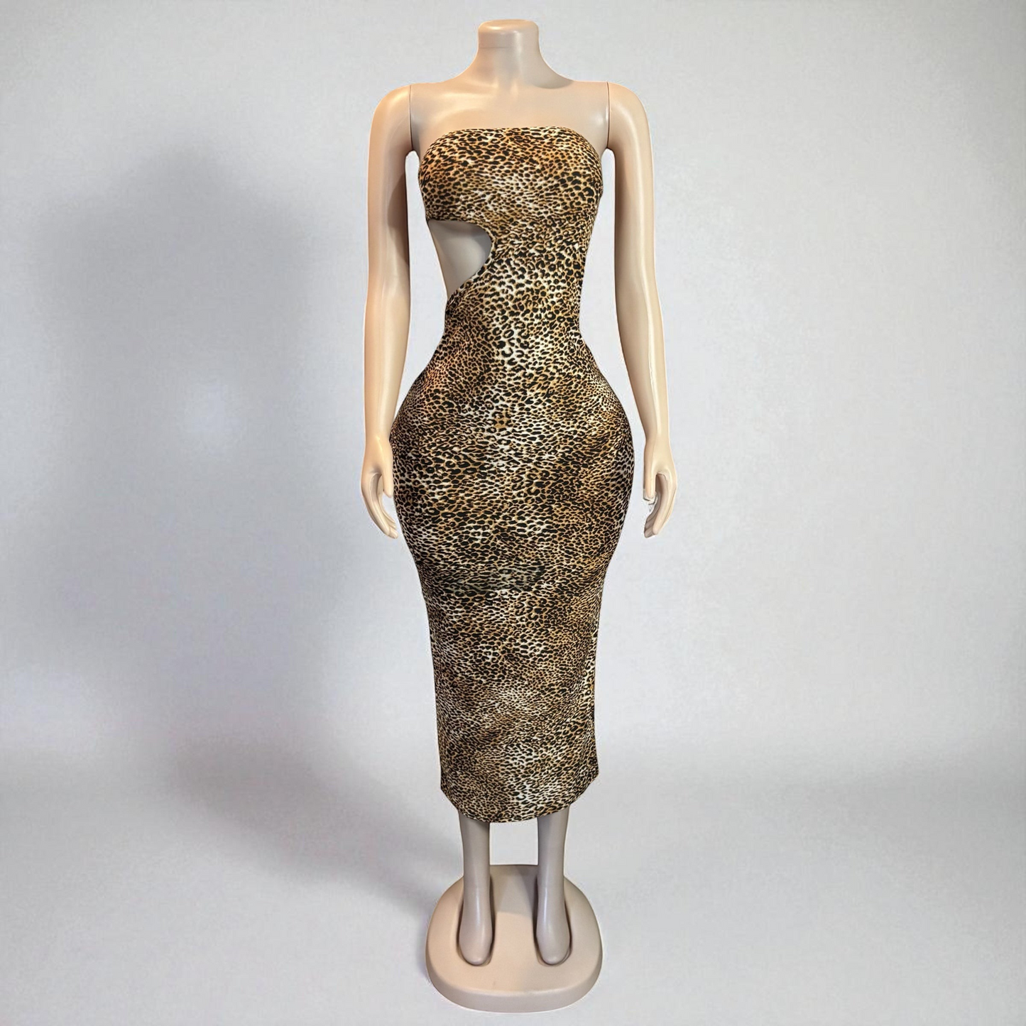 Leopard Print Strapless Midi Dress