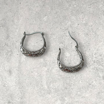 Hollow Silver Hoop Earring