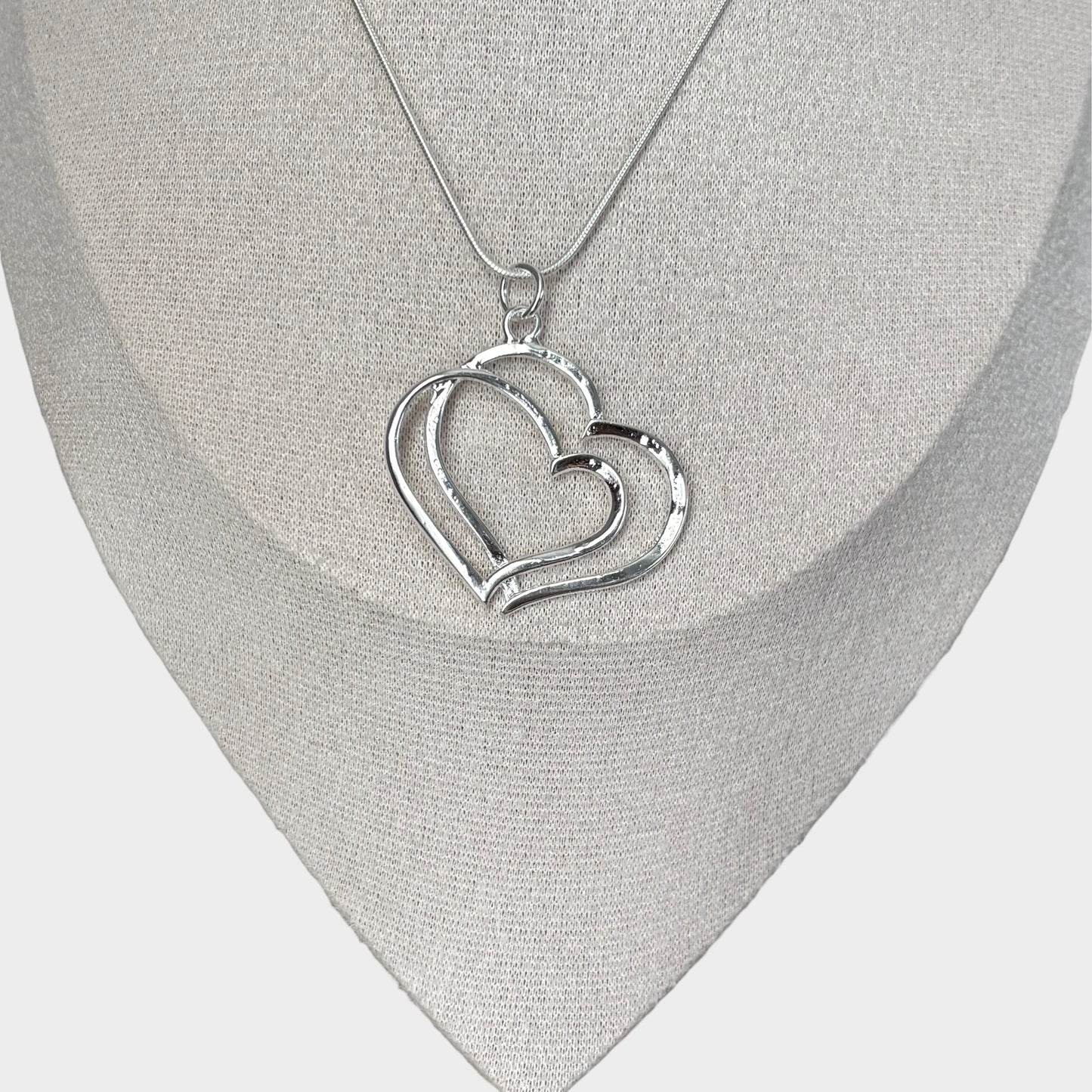 Conjunto de joyas de plata con doble corazón para mujer