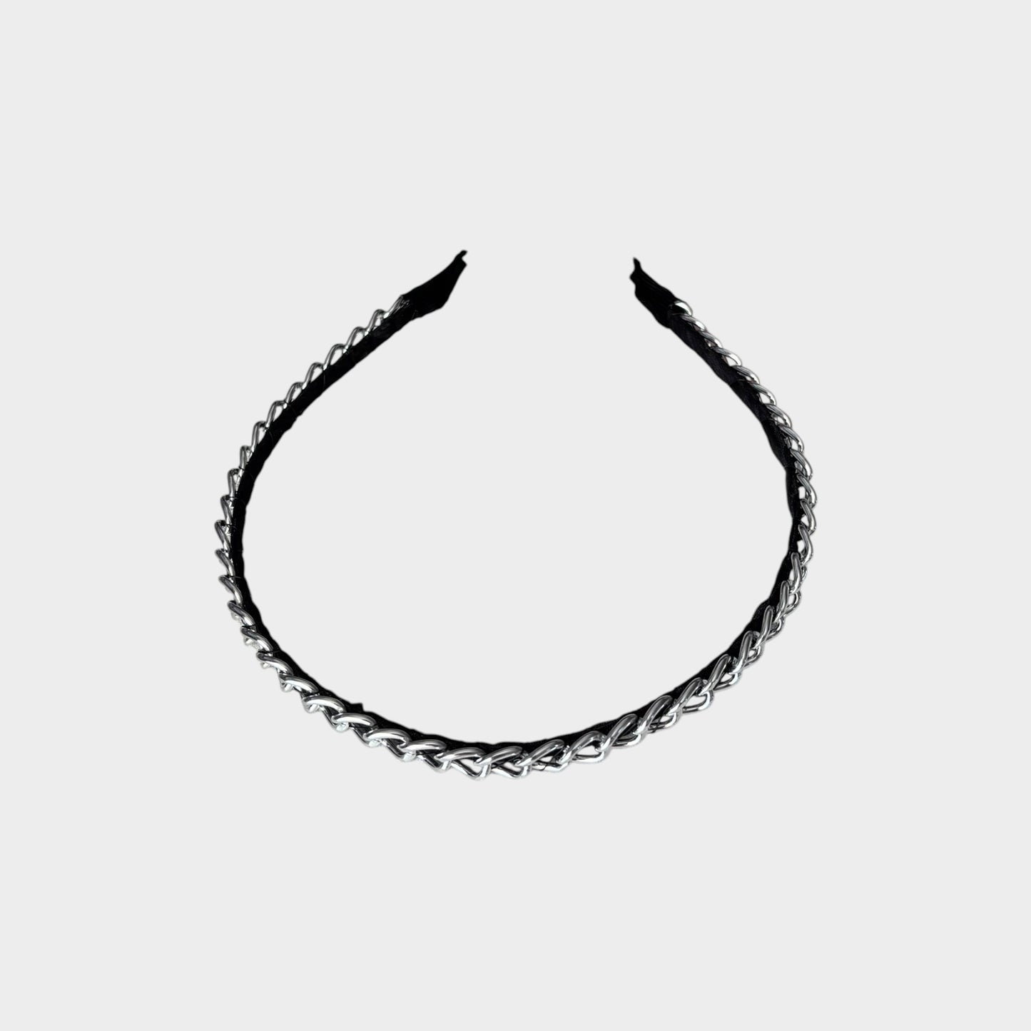 Elegant Black Headband with Silver Chain Accent