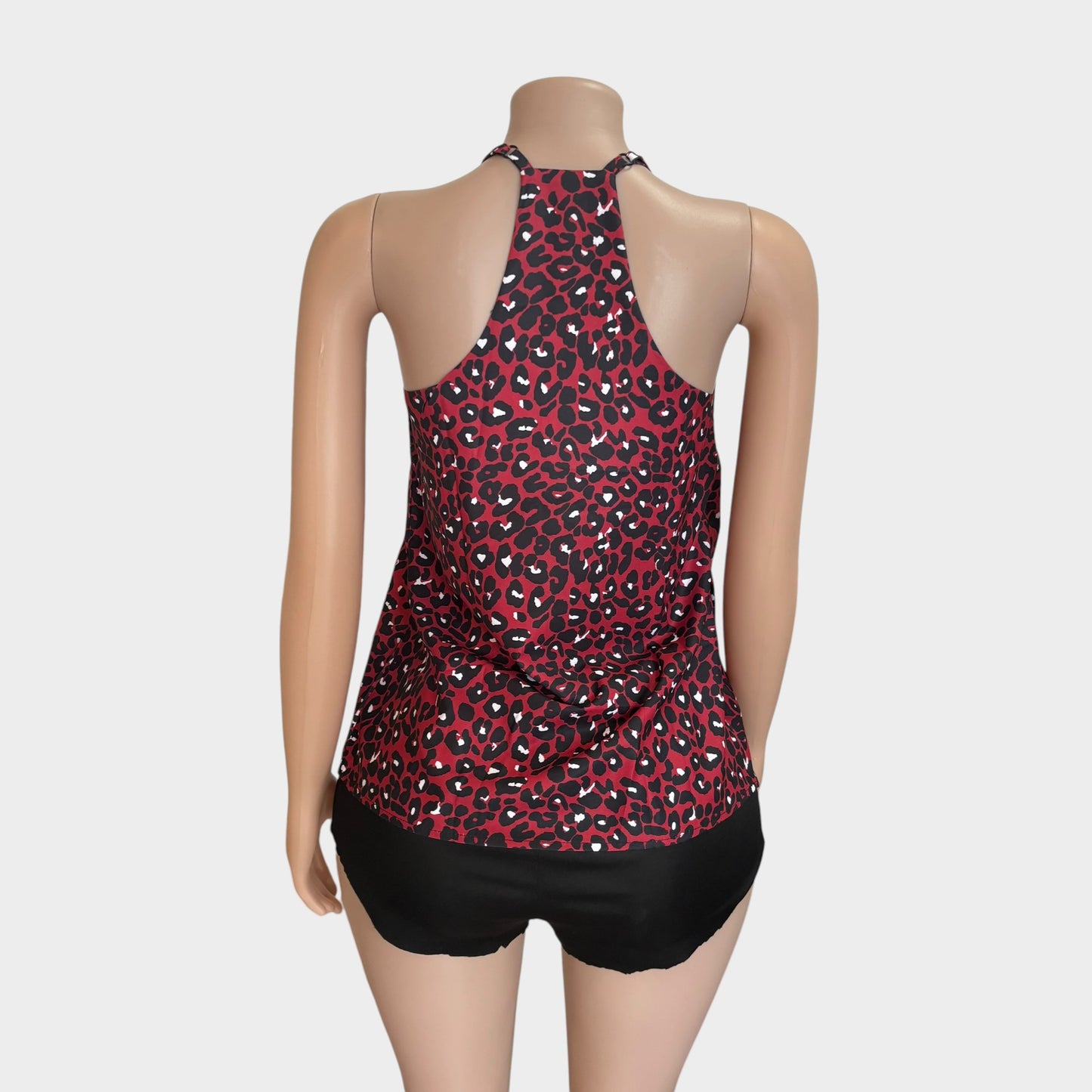 Wine Red Leopard Printed Racerback Tank Top