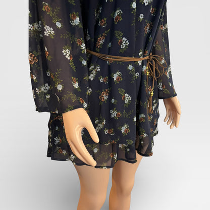 Elegant Navy Blue Floral Short Dress