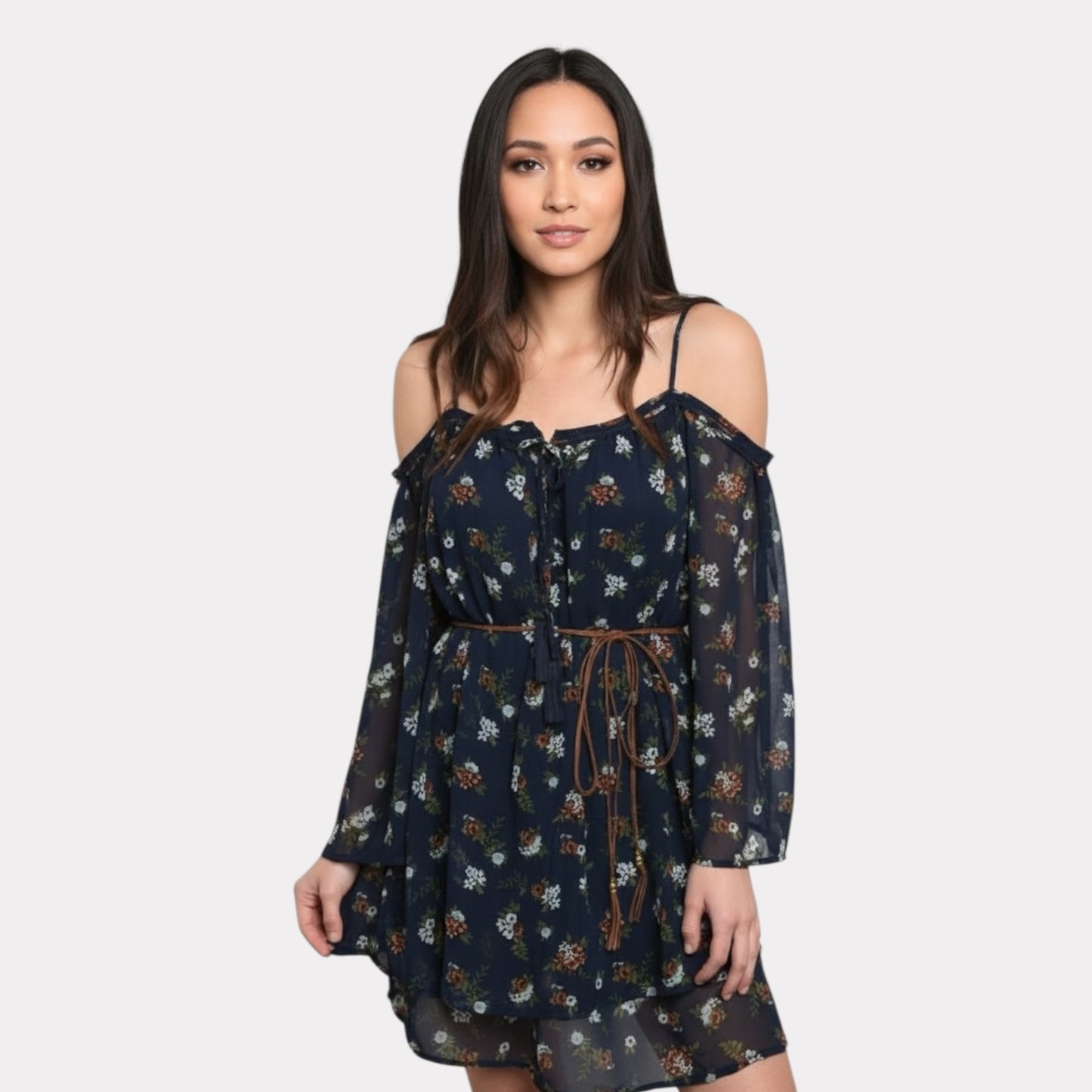 Elegant Navy Blue Floral Short Dress