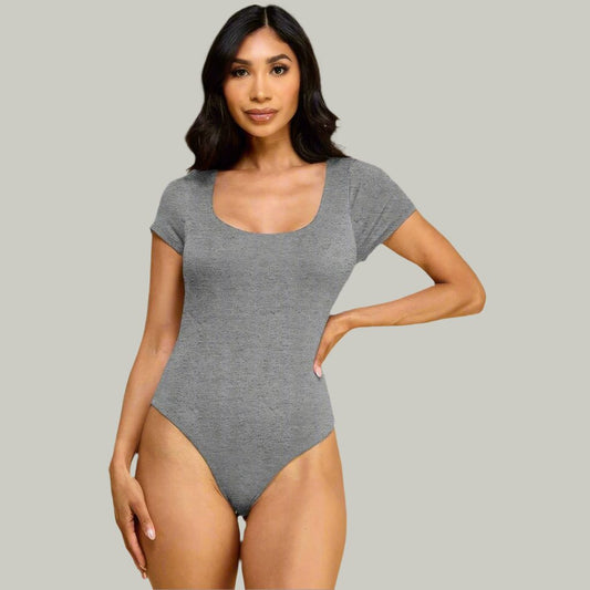 Short Sleeve Scoop Neck Double Layered Bodysuit