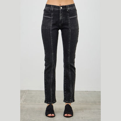 Mid Rise Slim Straight In Black Acid