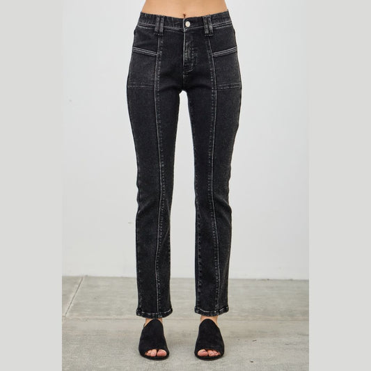 Mid Rise Slim Straight In Black Acid