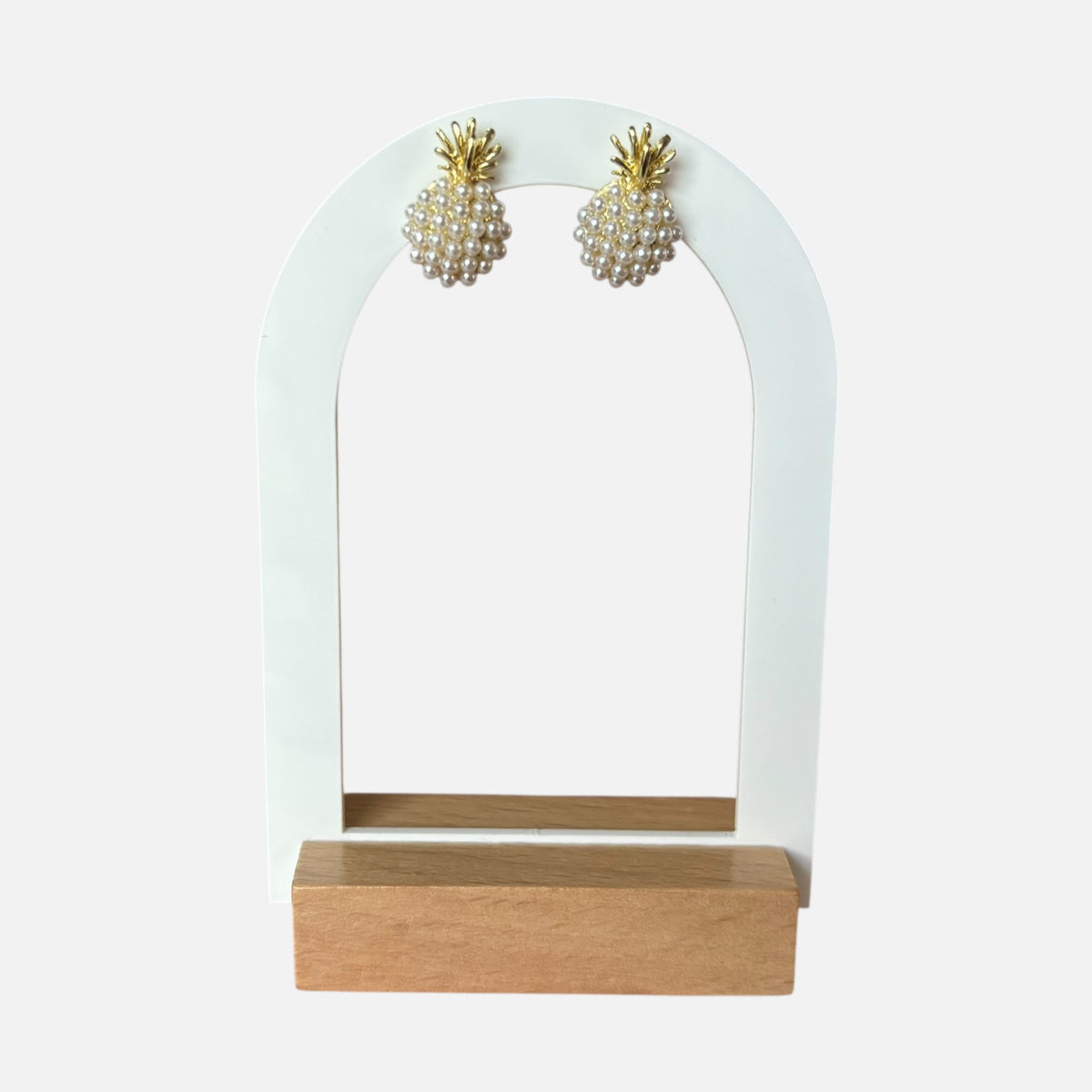 Gold Pineapple Faux Pearl Stud Earrings