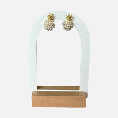 Gold Pineapple Faux Pearl Stud Earrings