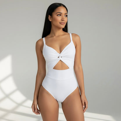 Cut-out Twist Knot V Neck Sleeveless Bodysuit