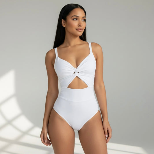 Cut-out Twist Knot V Neck Sleeveless Bodysuit