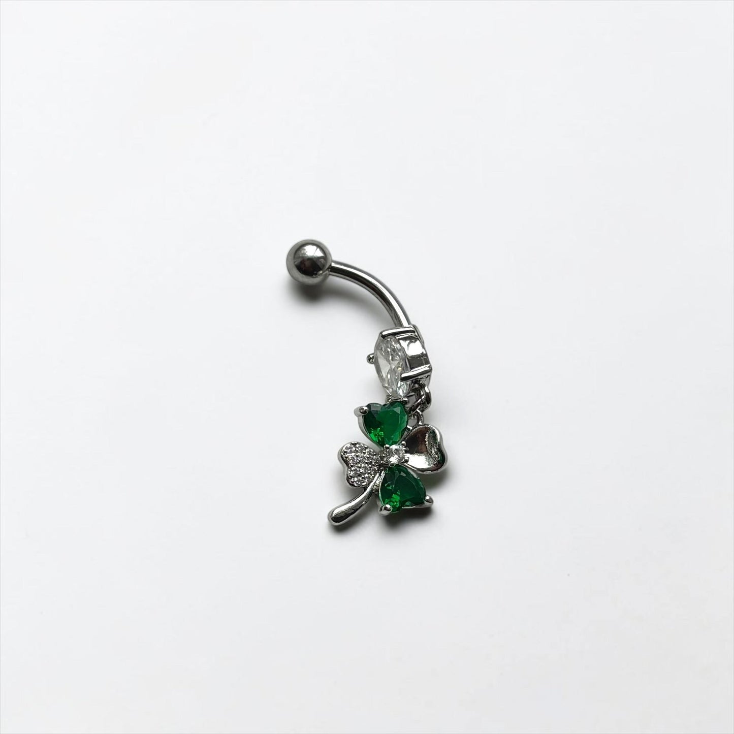 Emerald Clover Dangle Belly Ring