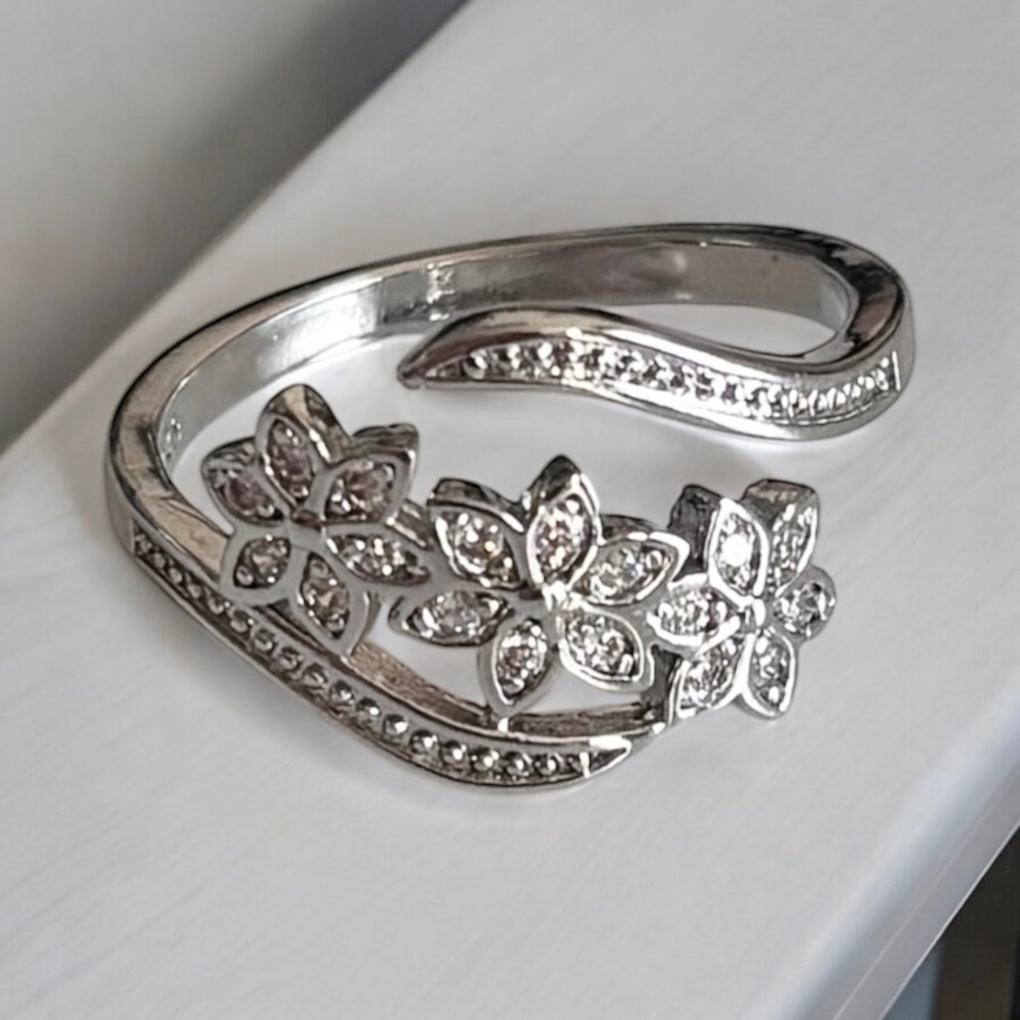 Adjustable 925 Sterling Silver Flower Ring