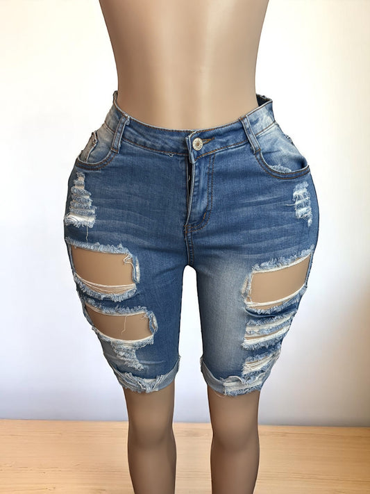 Blue Denim Women Bermuda Shorts