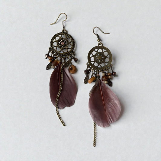 Long Earrings W/Feathers
