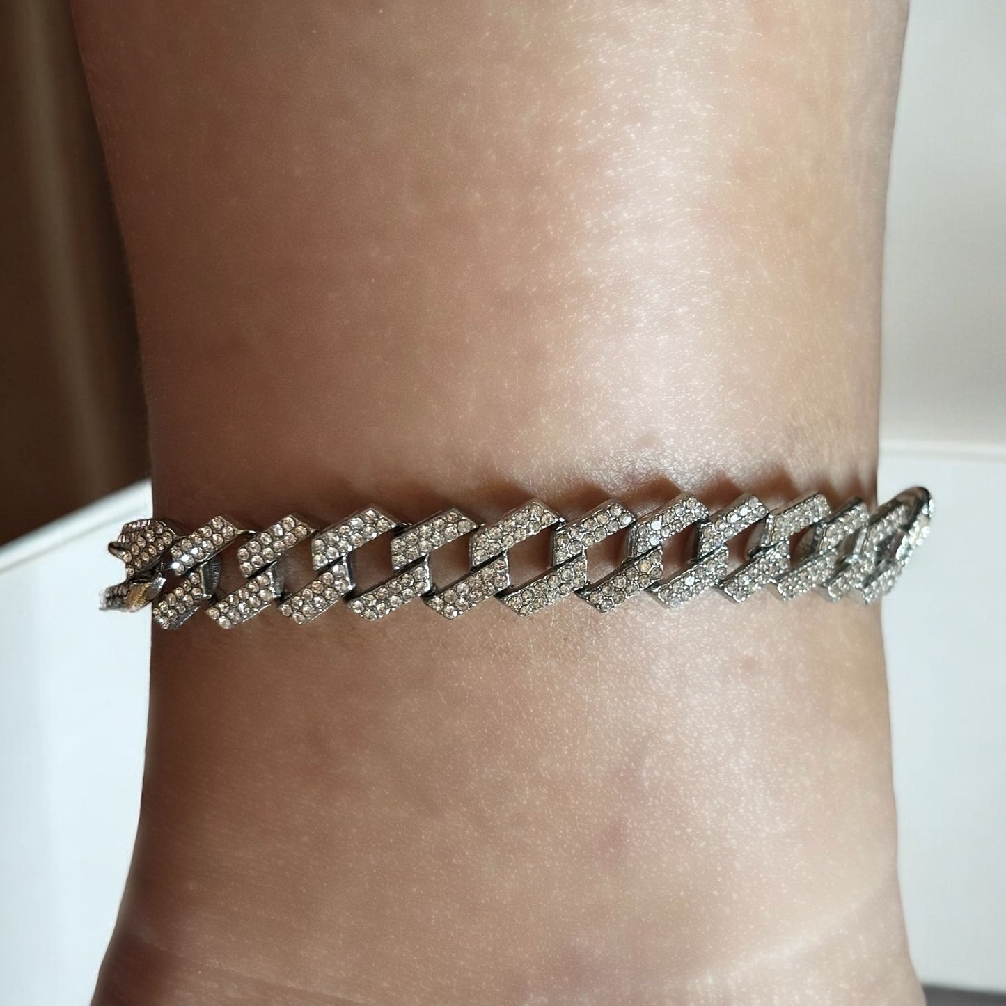 Lujosa pulsera de tobillo ajustable con diamantes de imitación