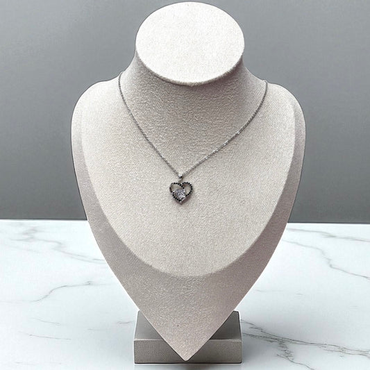Black Silver Elegant Heart Pendant Necklace