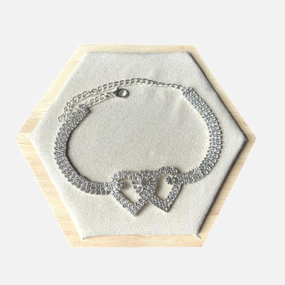 Silver Double Heart Anklet Bracelet