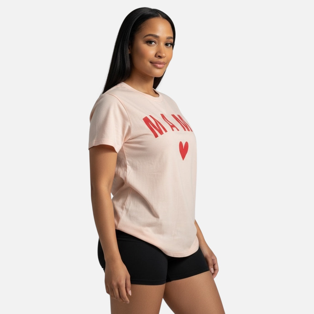 Camiseta con estampado de letras rosa suave para mujer