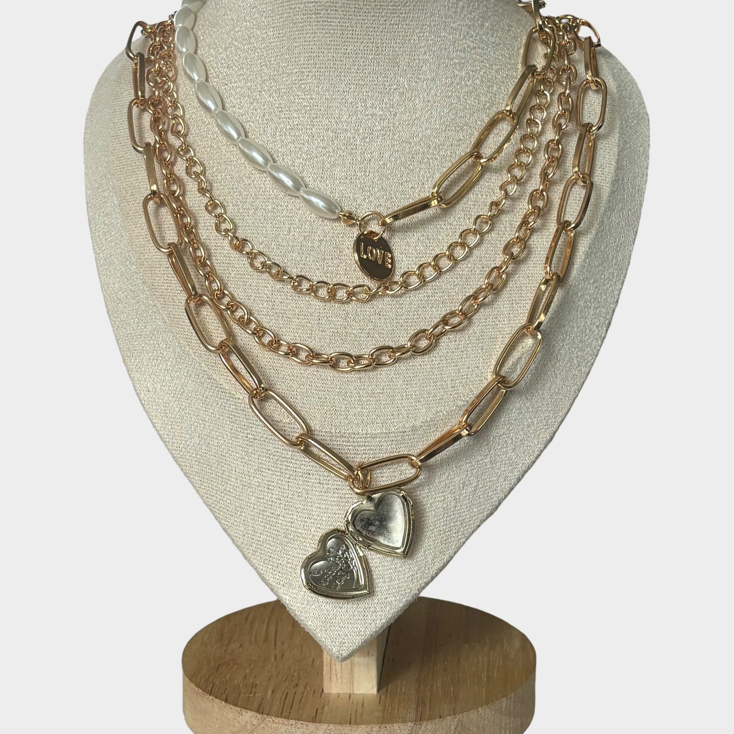Gold Layered Pearl Heart Locket Necklace