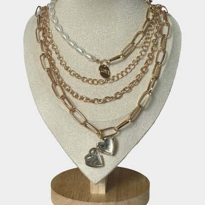 Gold Layered Pearl Heart Locket Necklace