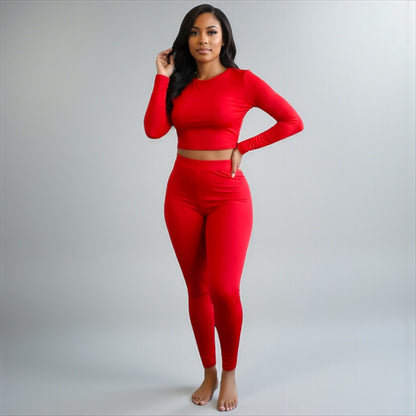 2 Piece Top and Long Pant Red Set