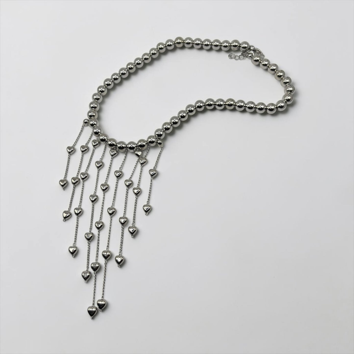 Silver Alloy Heart Cascade Choker Necklace