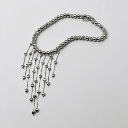 Silver Alloy Heart Cascade Choker Necklace