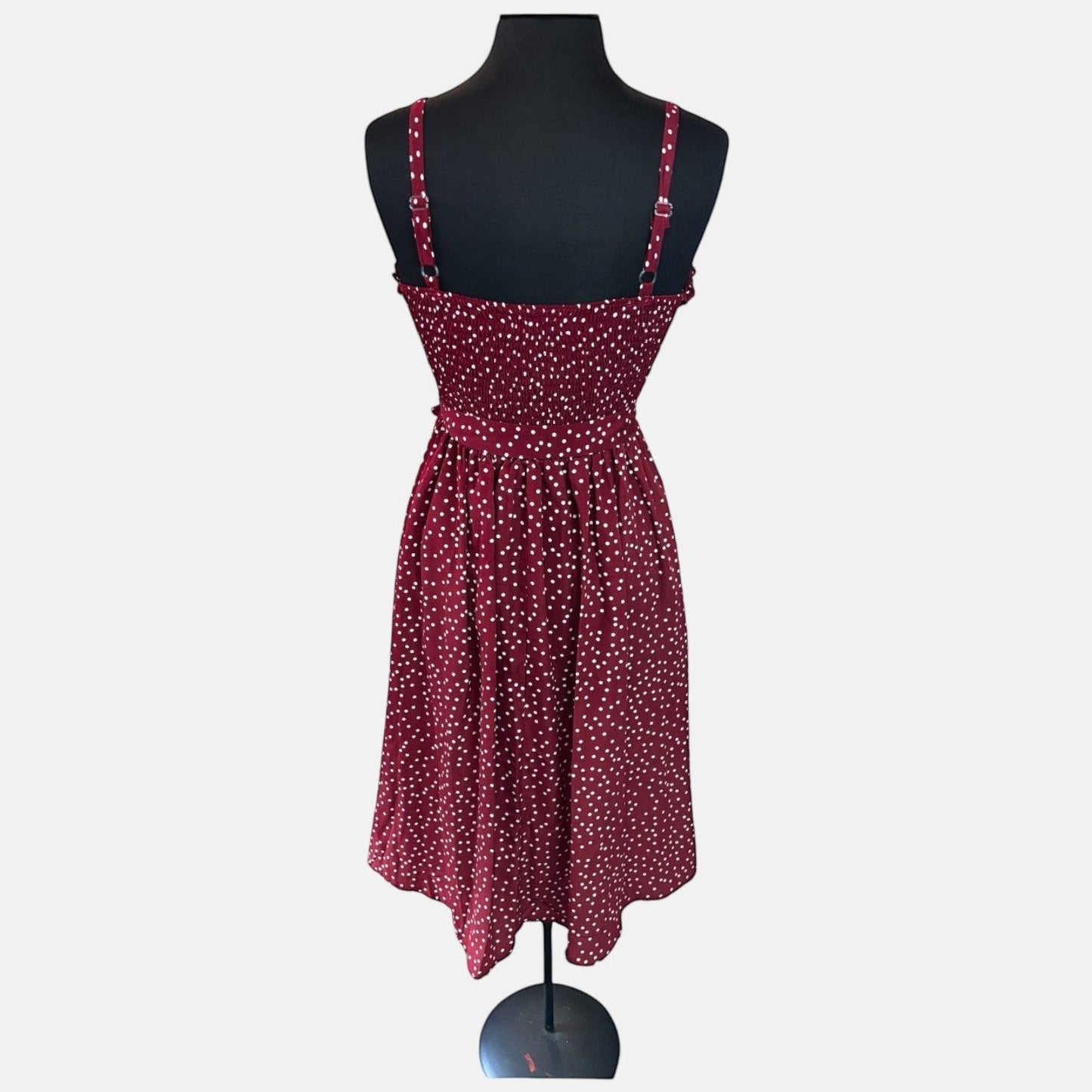 Polkadot Burgundy Ruffled Neckline Sundress