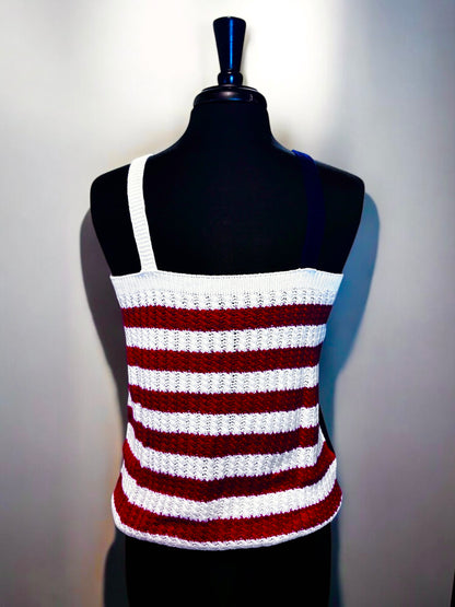 Camiseta de punto con estampado de bandera de estrellas y rayas rojas