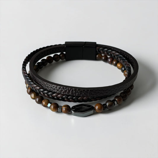 Pulsera clásica de cuero multicapa para hombre