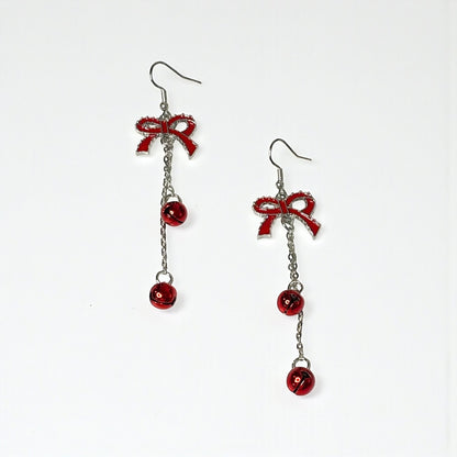 Red Ribbon Christmas Bells Earring