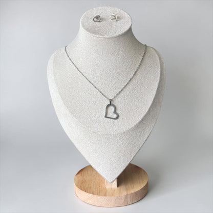 Conjunto de collar y pendientes de plata con forma de corazón de acero inoxidable