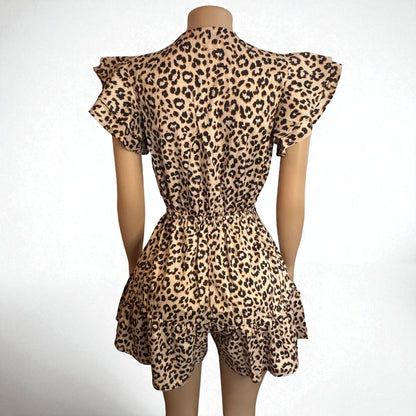 Mono con volantes y botones de leopardo para mujer