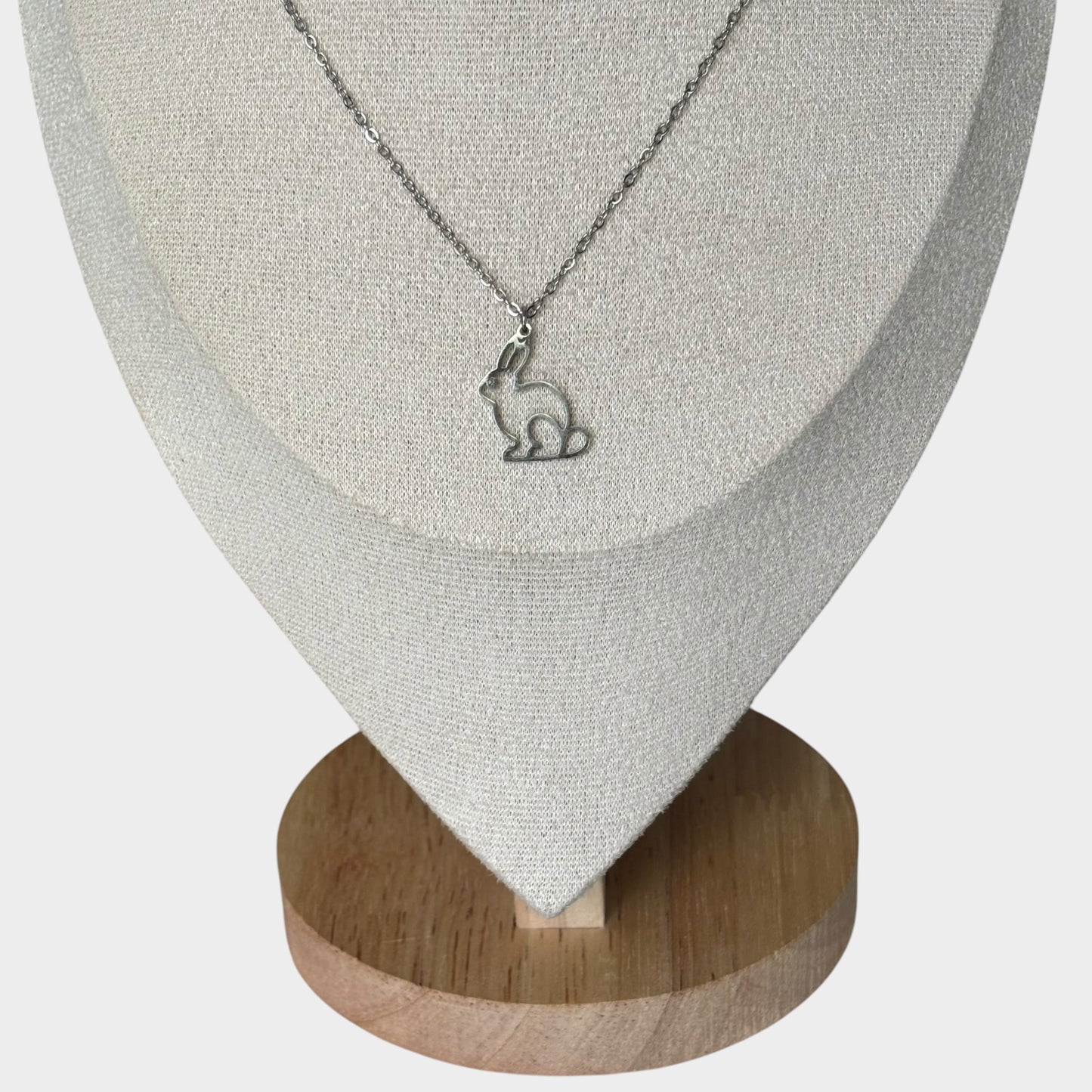 Silver Stainless Steel Bunny Pendant Necklace