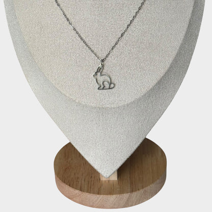 Silver Stainless Steel Bunny Pendant Necklace