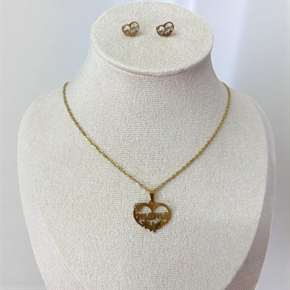 Mama Heart Flower Earring Necklace Set