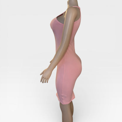 Vestido liso rosa claro de mujer de punto suave
